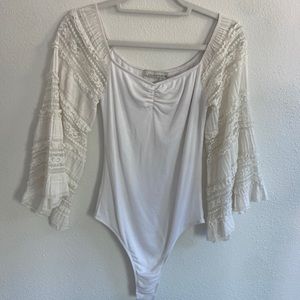 Stillwater lace bell sleeved ribbed body suit